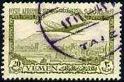 Yemen - Kingdom 1947 Douglas DC-4 20b green with fine violet circular cancel, SG 64, stamps on aviation    douglas