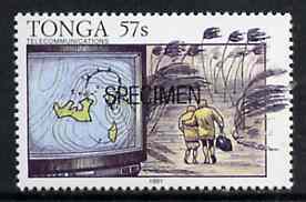 Tonga 1991 TV Weather Map 57s optd SPECIMEN, from Telecommunications, as SG 1147 unmounted mint, stamps on weather, stamps on  tv , stamps on communications