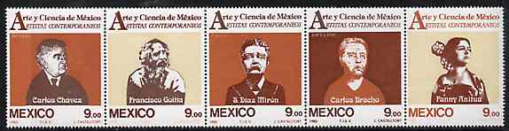 Mexico 1983 Arts & Sciences #10 (Artists) strip of 5 unmounted mint, SG 1688-92, stamps on arts
