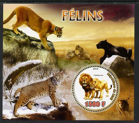 Mali 2012 Fauna - Big Cats perf m/sheet containing 1500f circular value unmounted mint, stamps on shaped, stamps on animals, stamps on cats, stamps on lions