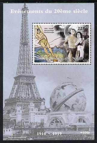 Niger Republic 1998 Events of the 20th Century 1910-1919 Tarzan - The Movie perf souvenir sheet unmounted mint. Note this item is privately produced and is offered purely..., stamps on millennium, stamps on eiffel tower, stamps on films, stamps on cinema, stamps on movies, stamps on 