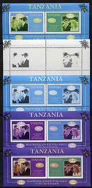 Tanzania 1986 Royal Wedding (Andrew & Fergie) the unissued perf m/s containing 30s & 90s values, set of 5 progressive proof sheets unmounted mint, stamps on , stamps on  stamps on royalty, stamps on  stamps on andrew, stamps on  stamps on fergie, stamps on  stamps on 