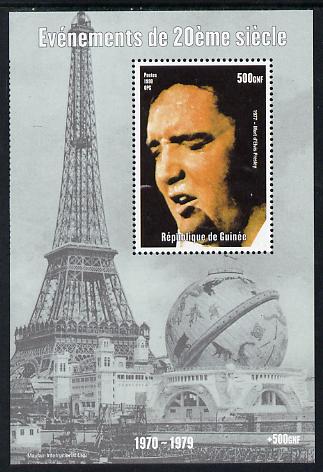 Guinea - Conakry 1998 Events of the 20th Century 1970-1979 Death of Elvis Presley perf souvenir sheet unmounted mint, stamps on millennium, stamps on eiffel tower, stamps on personalities, stamps on elvis, stamps on music, stamps on films, stamps on cinema, stamps on movies, stamps on pops, stamps on rock