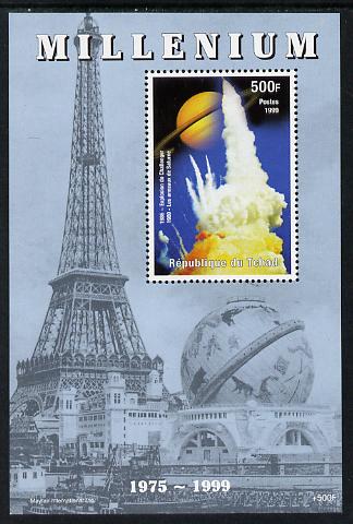 Chad 1999 Millennium - Challenger Disaster perf m/sheet unmounted mint. Note this item is privately produced and is offered purely on its thematicappeal, stamps on millennium, stamps on eiffel tower, stamps on space, stamps on shuttle, stamps on disasters