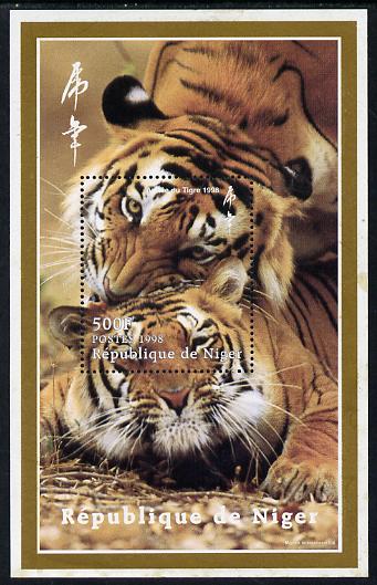 Niger Republic 1998 Chinese New Year - Year of the Tiger perf s/sheet (vertical) unmounted mint. Note this item is privately produced and is offered purely on its themati..., stamps on animals, stamps on cats, stamps on tigers, stamps on lunar, stamps on lunar new year