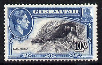 Gibraltar 1938-51 KG6 10s black & blue P13 mounted mint SG 130a, stamps on , stamps on  kg6 , stamps on 