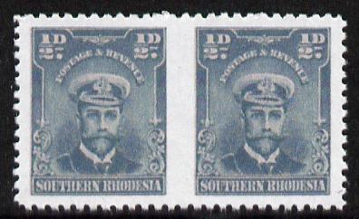 Southern Rhodesia 1924-29 KG5 Admiral 1/2d blue-green horizontal pair imperf between  Maryland forgery unused, as SG 1a - the word Forgery is printed on the back and come..., stamps on maryland, stamps on forgery, stamps on forgeries, stamps on  kg5 , stamps on 