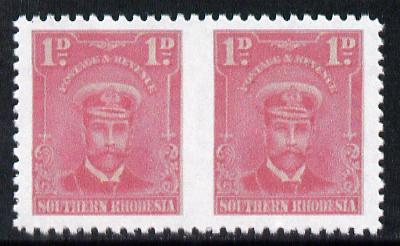 Southern Rhodesia 1924-29 KG5 Admiral 1d rose horizontal pair imperf between  Maryland forgery unused, as SG 2a - the word Forgery is printed on the back and comes on a p..., stamps on maryland, stamps on forgery, stamps on forgeries, stamps on  kg5 , stamps on 