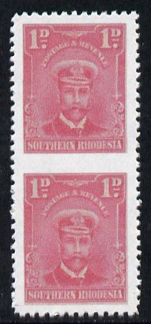 Southern Rhodesia 1924-29 KG5 Admiral 1d rose vertical pair imperf between  'Maryland' forgery 'unused', as SG 2b - the word Forgery is printed on the back and comes on a presentation card with descriptive notes, stamps on maryland, stamps on forgery, stamps on forgeries, stamps on  kg5 , stamps on 