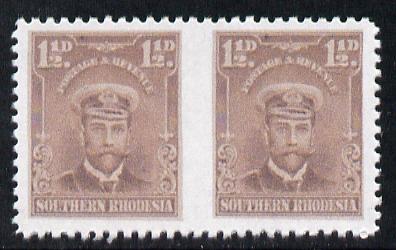 Southern Rhodesia 1924-29 KG5 Admiral 1.5d brown horizontal pair imperf between  'Maryland' forgery 'unused', as SG 3a - the word Forgery is printed on the back and comes on a presentation card with descriptive notes, stamps on maryland, stamps on forgery, stamps on forgeries, stamps on  kg5 , stamps on 