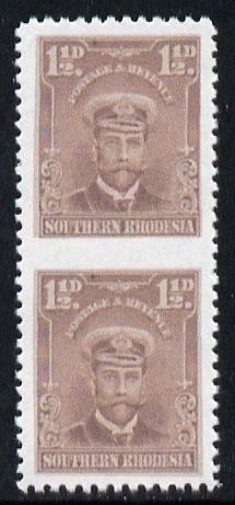 Southern Rhodesia 1924-29 KG5 Admiral 1.5d brown vertical pair imperf between  Maryland forgery unused, as SG 3b - the word Forgery is printed on the back and comes on a ..., stamps on maryland, stamps on forgery, stamps on forgeries, stamps on  kg5 , stamps on 
