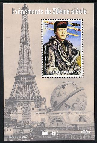 Guinea - Conakry 1998 Events of the 20th Century 1910-1919 Baron Von Richthofen (The Red Baron) perf souvenir sheet unmounted mint. Note this item is privately produced and is offered purely on its thematic appeal, stamps on personalities, stamps on eiffel tower, stamps on aviation, stamps on  ww1 , stamps on 