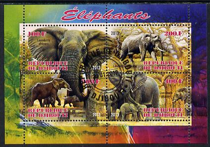 Djibouti 2013 Elephants perf sheetlet containing 4 values fine cto used, stamps on , stamps on  stamps on animals, stamps on  stamps on elephants
