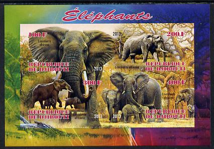 Djibouti 2013 Elephants imperf sheetlet containing 4 values unmounted mint, stamps on animals, stamps on elephants