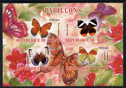 Chad 2013 Butterflies #01 imperf sheetlet containing 4 values unmounted mint, stamps on butterflies