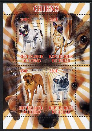 Chad 2013 Dogs #1 perf sheetlet containing 4 values unmounted mint, stamps on dogs