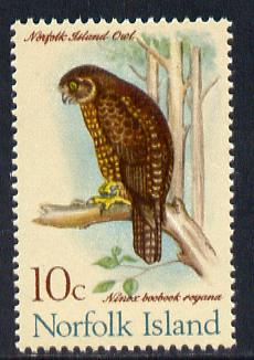 Norfolk Island 1970-71 Boobook Owl 10c unmounted mint SG 110, stamps on 
