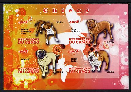 Congo 2013 Dogs imperf sheetlet containing 4 values unmounted mint, stamps on dogs