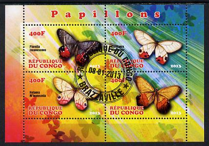Congo 2013 Butterflies #1 perf sheetlet containing 4 values fine cto used, stamps on butterflies