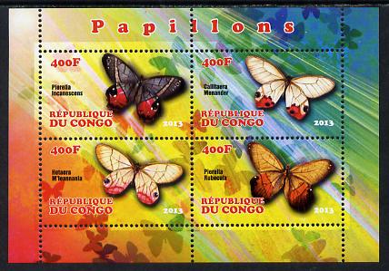Congo 2013 Butterflies #1 perf sheetlet containing 4 values unmounted mint, stamps on , stamps on  stamps on butterflies