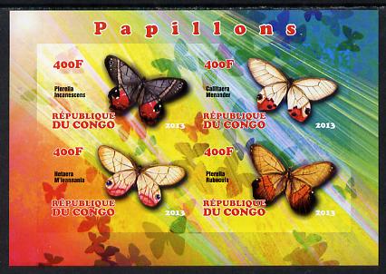 Congo 2013 Butterflies #1 imperf sheetlet containing 4 values unmounted mint, stamps on butterflies
