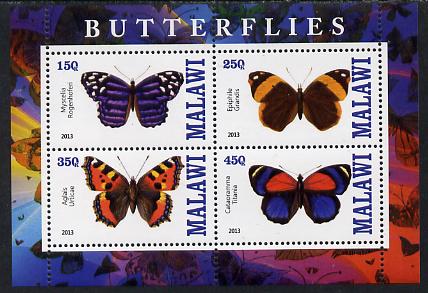 Malawi 2013 Butterflies perf sheetlet containing 4 values unmounted mint, stamps on butterflies
