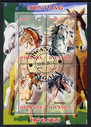 Rwanda 2013 Horses #1  perf sheetlet containing 4 values fine cto used, stamps on animals, stamps on horses