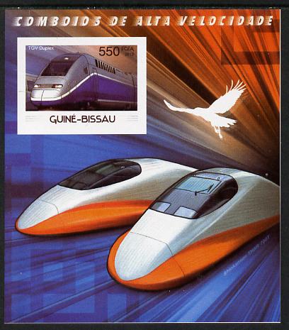 Guinea - Bissau 2012 High Speed Trains - TGV Duplex imperf souvenir sheet unmounted mint, stamps on railways