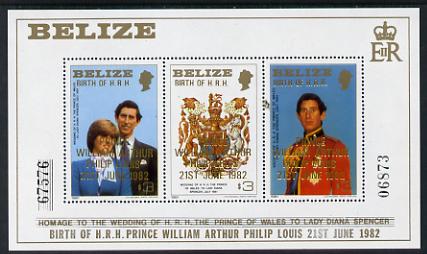 Belize 1982 Birth of Prince William m/sheet (2nd series) unmounted mint SG MS 720, stamps on royalty, stamps on william, stamps on royalty, stamps on diana, stamps on charles, stamps on 