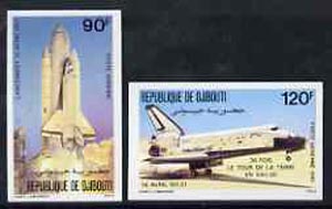 Djibouti 1981 Space shuttle set of 2 imperf from limited printing, as SG 824-25 unmounted mint, stamps on aviation    space    shuttle