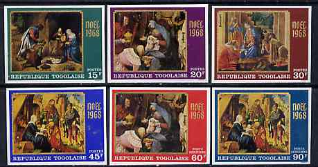 Togo 1968 Christmas - Paintings imperf set of 6 from from limited printing unmounted mint, as SG 621-26*, stamps on arts    christmas