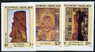 French Polynesia 1983 Religious Sculptures imperf set of 3 from limited printing, unmounted mint as SG 389-91*, stamps on religion, stamps on sculptures