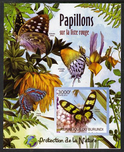 Burundi 2012 Endangered Butterflies #2 imperf deluxe sheet unmounted mint , stamps on butterflies, stamps on  wwf , stamps on 