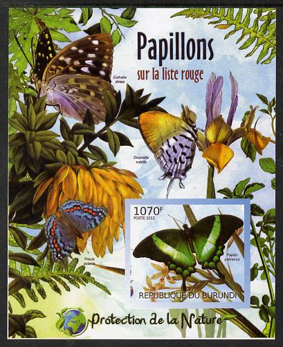 Burundi 2012 Endangered Butterflies #4 imperf deluxe sheet unmounted mint , stamps on butterflies, stamps on  wwf , stamps on 