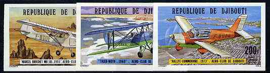 Djibouti 1978 Aero Club set of 3 imperf from limited printing, as SG 721-23*, stamps on aviation, stamps on dh