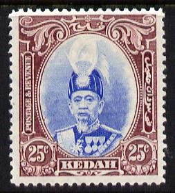 Malaya - Kedah 1937 Sultan 25c ultramarine & purple fine mounted mint SG 62, stamps on , stamps on  kg6 , stamps on  kg5 , stamps on 