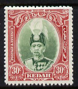 Malaya - Kedah 1937 Sultan 30c green & scarlet fine mounted mint SG 63, stamps on , stamps on  kg6 , stamps on  kg5 , stamps on 