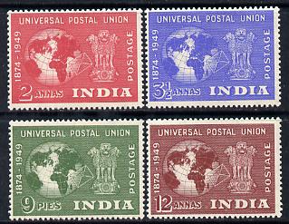 India 1949 KG6 75th Anniversary of Universal Postal Union set of 4 mounted mint, SG 325-8, stamps on , stamps on  kg6 , stamps on  upu , stamps on 