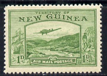 New Guinea 1939 Junkers G.31F over Bulolo Goldfields 1d green mounted mint SG 213, stamps on , stamps on  kg6 , stamps on gold, stamps on aviation