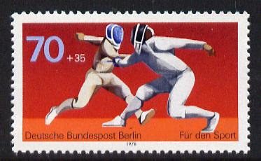 Germany - West Berlin 1978 Sport Promotion - Fencing 70pf unmounted mint SG B552, stamps on sport, stamps on fencing