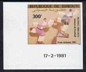 Djibouti 1981 Painting (Football Players by Picasso) imperf from limited printing unmounted mint, as SG 822*, stamps on arts    football    picasso, stamps on sport