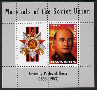 Rwanda 2013 Marshals of the Soviet Union - Lavrentiy Pavlovich Beria perf sheetlet containing 1 value & label unmounted mint, stamps on personalities, stamps on constitutions, stamps on medals, stamps on militaria