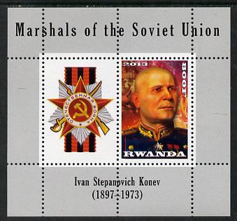 Rwanda 2013 Marshals of the Soviet Union - Ivan Stepanovich Konev perf sheetlet containing 1 value & label unmounted mint, stamps on personalities, stamps on constitutions, stamps on medals, stamps on militaria
