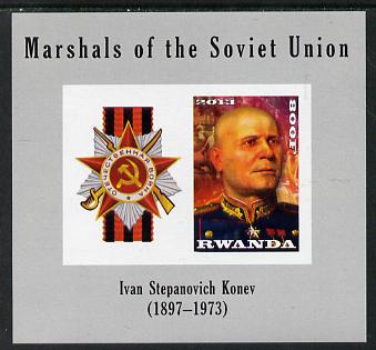 Rwanda 2013 Marshals of the Soviet Union - Ivan Stepanovich Konev imperf sheetlet containing 1 value & label unmounted mint, stamps on personalities, stamps on constitutions, stamps on medals, stamps on militaria