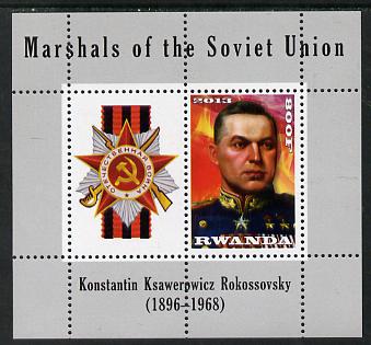 Rwanda 2013 Marshals of the Soviet Union - Konstantin Ksawerowicz Rokossovsky perf sheetlet containing 1 value & label unmounted mint, stamps on personalities, stamps on constitutions, stamps on medals, stamps on militaria