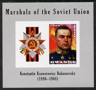 Rwanda 2013 Marshals of the Soviet Union - Konstantin Ksawerowicz Rokossovsky imperf sheetlet containing 1 value & label unmounted mint, stamps on personalities, stamps on constitutions, stamps on medals, stamps on militaria