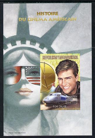 Madagascar 1999 History of American Cinema - Tom Cruise imperf m/sheet unmounted mint. Note this item is privately produced and is offered purely on its thematic appeal , stamps on personalities, stamps on films, stamps on cinema, stamps on entertainments, stamps on movies, stamps on statue of liberty, stamps on railways