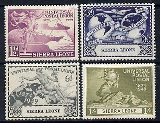 Sierra Leone 1949 KG6 75th Anniversary of Universal Postal Union set of 4 unmounted mint, SG 205-208, stamps on , stamps on  stamps on , stamps on  stamps on  kg6 , stamps on  stamps on  upu , stamps on  stamps on 
