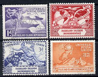 Falkland Islands Dependencies 1949 KG6 75th Anniversary of Universal Postal Union set of 4 fine cds used SG G21-4, stamps on , stamps on  kg6 , stamps on  upu , stamps on 