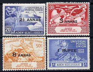 Aden - Quaiti 1949 KG6 75th Anniversary of Universal Postal Union set of 4 unmounted mint, SG 16-19, stamps on , stamps on  kg6 , stamps on  upu , stamps on 